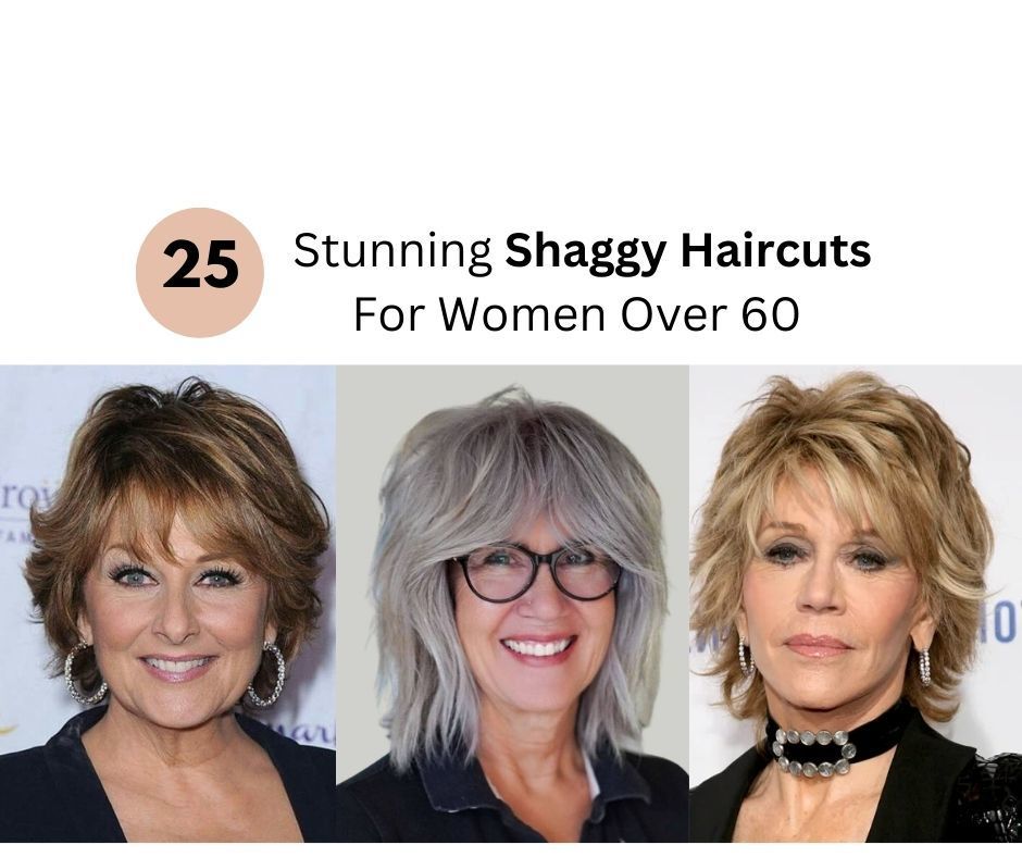 Image of Short textured shag haircut with wispy bangs for women over 60