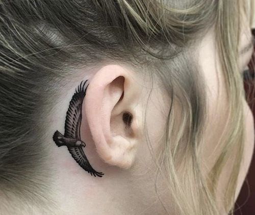 Behind The Ear Feather Tattoo