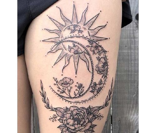 Big set Beautiful sketch of a tattoo  a delicate twig with flowers   Flowers Periwinkle Hand drawing Outline On a white background Stock  Photo  Alamy