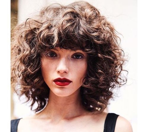 Short curly hotsell hair with bangs