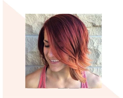Curly Bob with Red to Copper Ombre