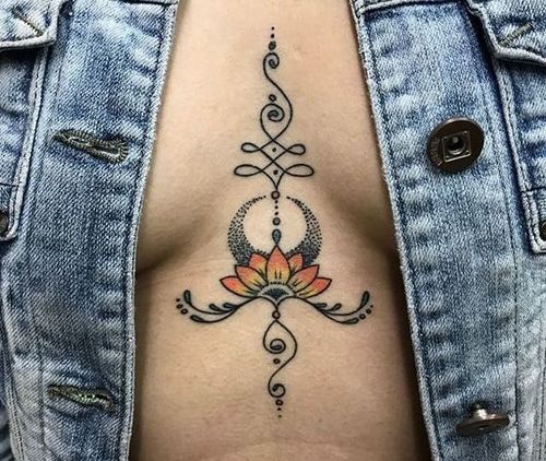 Unalome Tattoo Between Breasts  Tattoo Designs for Women