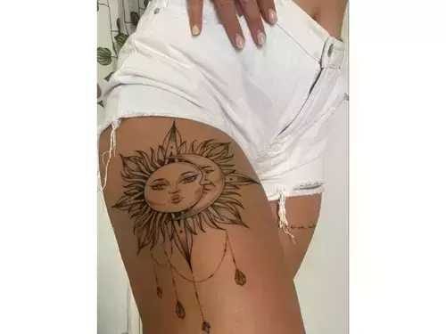 Dekalb Tattoo Company on Instagram Sun  Moon Thigh Tattoo by  warmtowelette     suntattoo moontattoo dekalb niu  sunandmoontattoo lotus witchyvibes sparkletattoo sun  blackandgreytattoo floraltattoo thighpiece thightattoo 