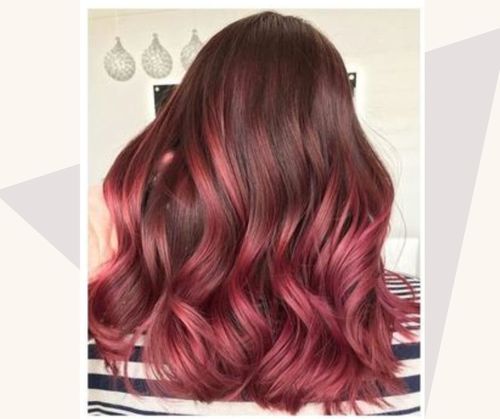 Raspberry Red Balayage On Light Brown Hair