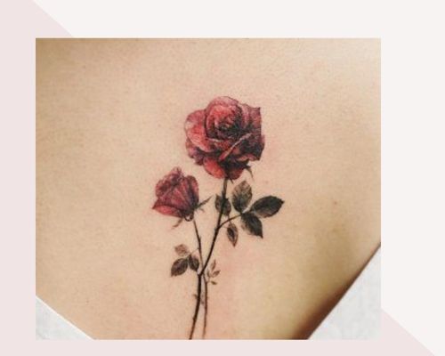 Pretty Red Rose Breast Tattoos