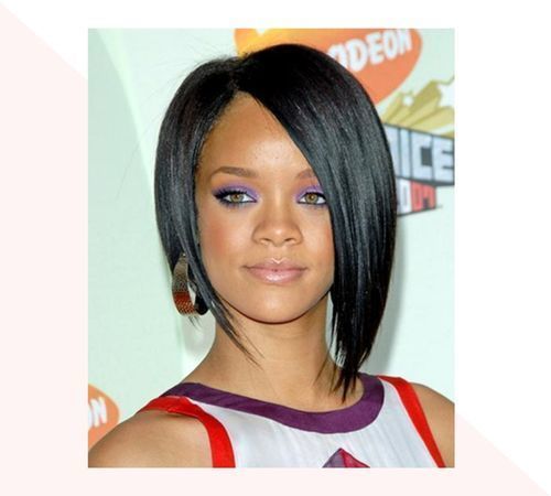 angled bob short black hair