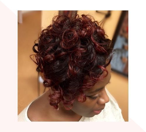short black hair with red highlights