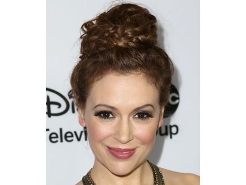 Alyssa Milano braided bun hairstyle