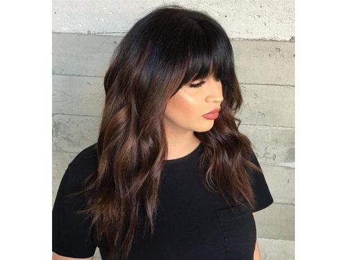 Deep Brown Balayage with Bangs