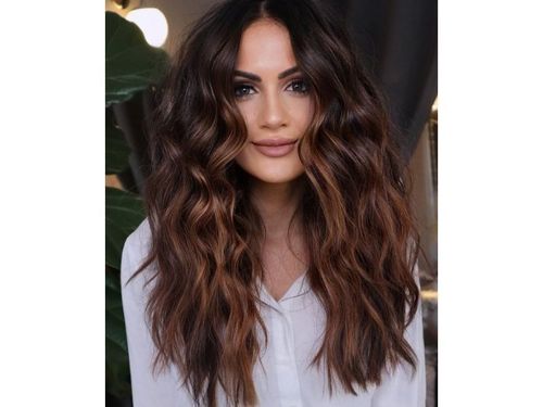 Reddish Balayage with Dark Brown Roots