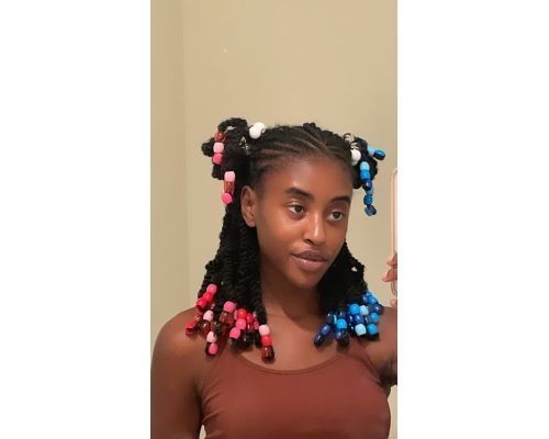 Beads on Half up Braided Buns