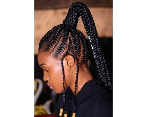 Accented Cornrow Braid Ponytail