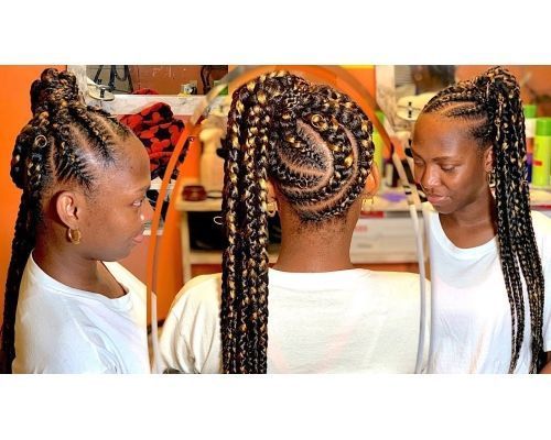 Accented Cornrow Braids Ponytail