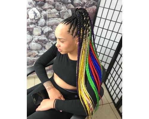 Rainbow Cornrow Ponytail