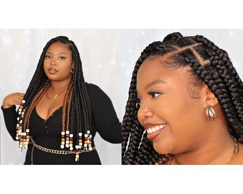 Beads on Huge Knotless Parted Braids