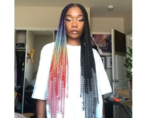 Beads on Rainbow Knotless Box Braids