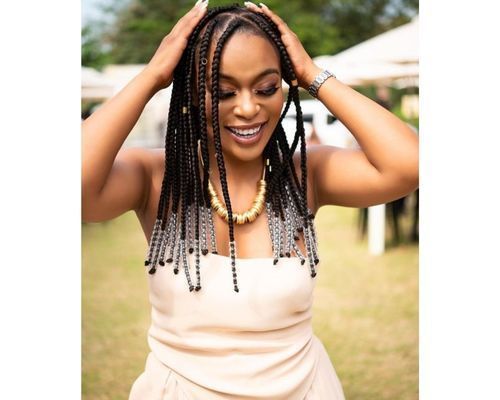 Beads On Shoulder Length Knotless Box Braids