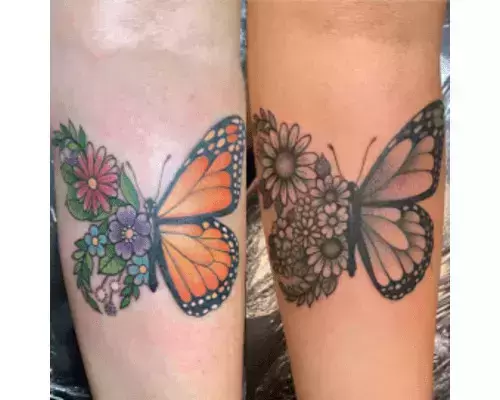 half flower half butterfly tattoo on upper thighTikTok Search