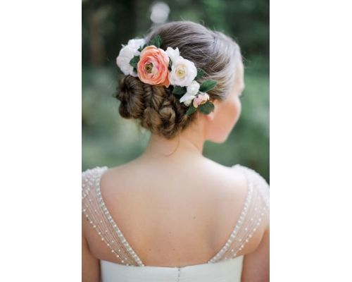 Twisted Fishtail Bun with Flowers