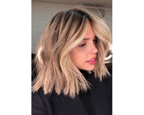 Blonde Lob with Dark Roots