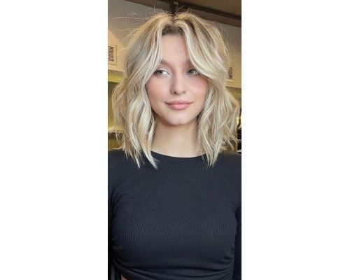 Blonde Lob with Curtain Bangs