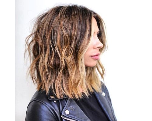 Textured Lob with Blonde Streaks