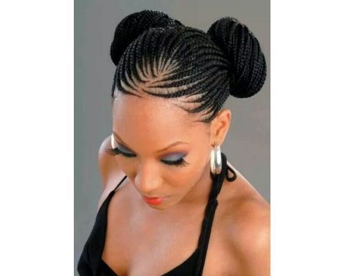 Asymmetrical double Cornrow Updo