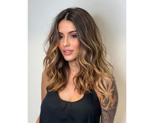 Honey Balayage on Wavy Hair