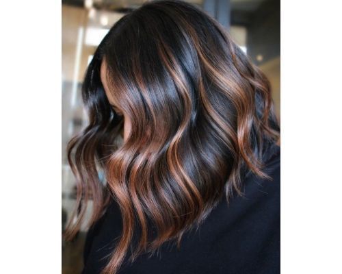 Caramel Highlights on Black Brown Lob