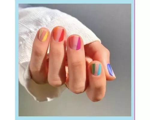 Rainbow on short round nails