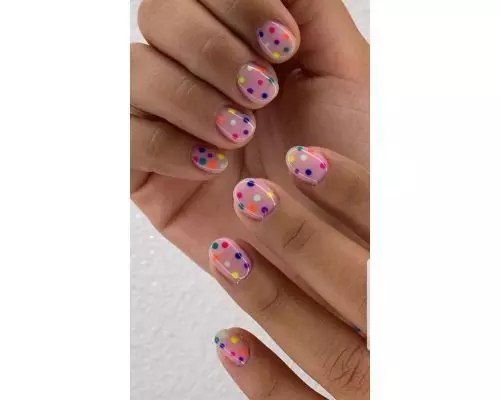 confetti nail art on round nails