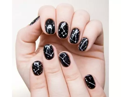 sky themes enail art on round nails