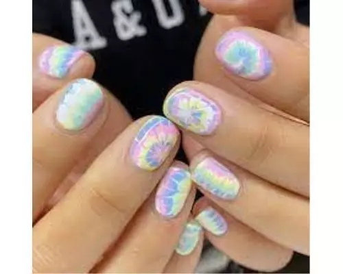 tie dye nail on round nails