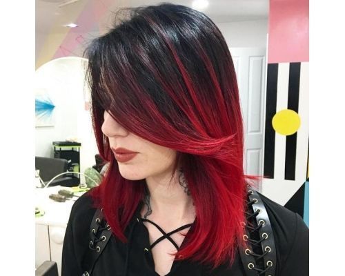 Crimson Red Balayage For Black Hair