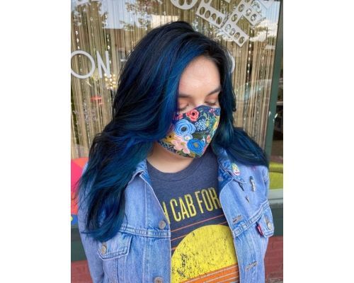 Hints Of Blue Balayage For Black Hair