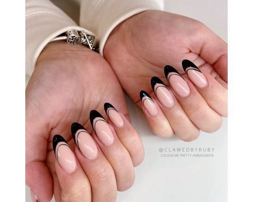 6. Black French Tip Nails with Rhinestones - wide 5