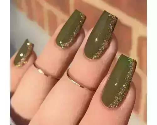 1. Olive Green Coffin Nails with Gold Accents - wide 4