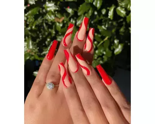 Red French Tip Coffin Nails: Trendy Classics