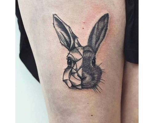 7. Geometric Bunny and Flower Tattoo - wide 8