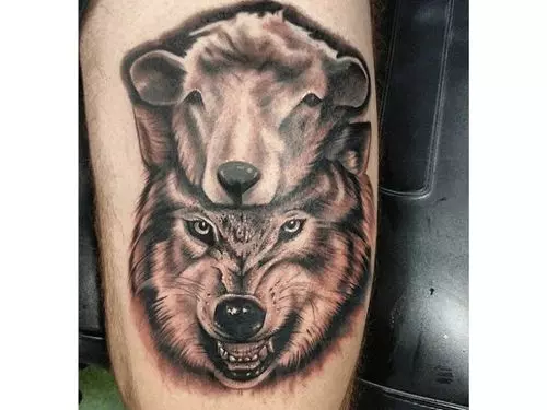Wolf Tattoo With Sheep Covering 
