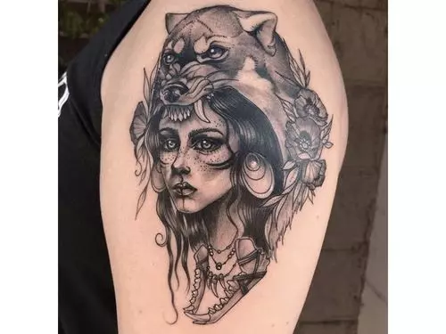 Tattoo uploaded by Xavier  Threeeyed wolf headdress tattoo KatiBerinkey  wolf wolfwoman woman sketchtattoo sketchstyletattoo  Tattoodo