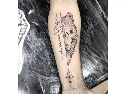 Half Wolf Tattoo
