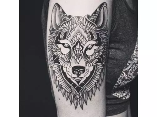 Mandala Flowers And Wolf Tattoo On Left Forearm