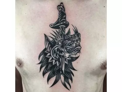 Dagger And Wolf Tattoo