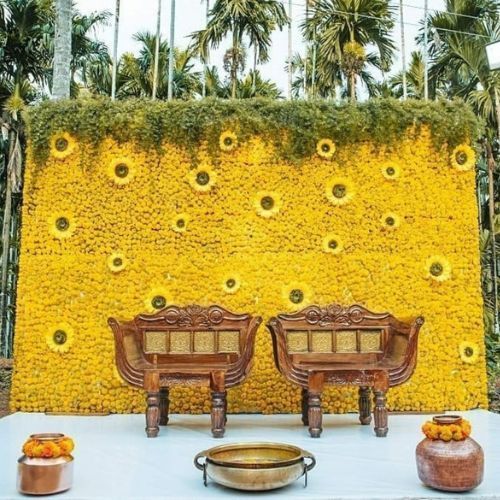 Mehndi decor with sunflower background
