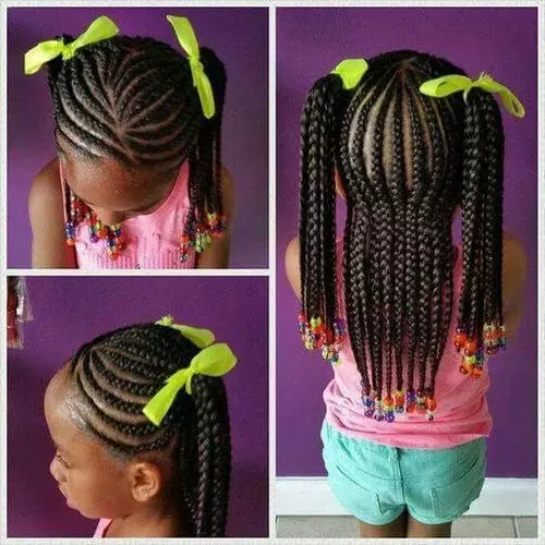 Little Girl Natural Hair Pony Tails Braided Cornrows
