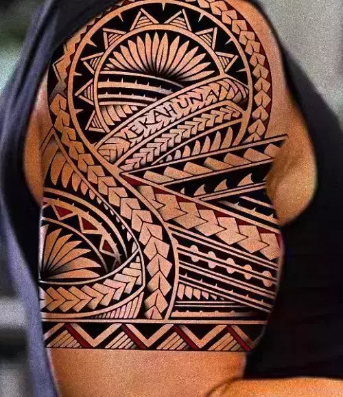 Tatodays 2x Sheets temporary Hawaiian tattoo Aztec Polynesian Samoan stick  on black maori tribal body art sticker transfer for arms shoulder back for  adult men and women luau party fancy dress