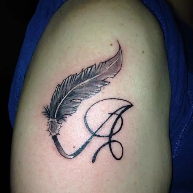 Letter-A-tattoo-with-feather-design