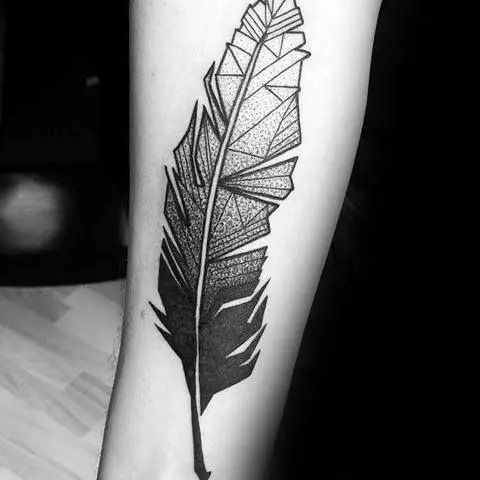 geometric feather tattoo