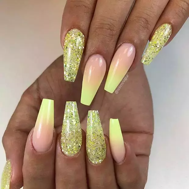 matte-yellow-nails-with-glitter